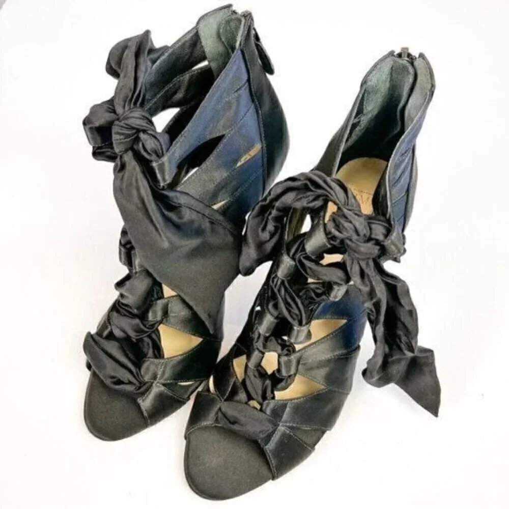 Alexandre Birman Black Satin Layla Ankle Booties EU 38.5 High Heeled Stiletto